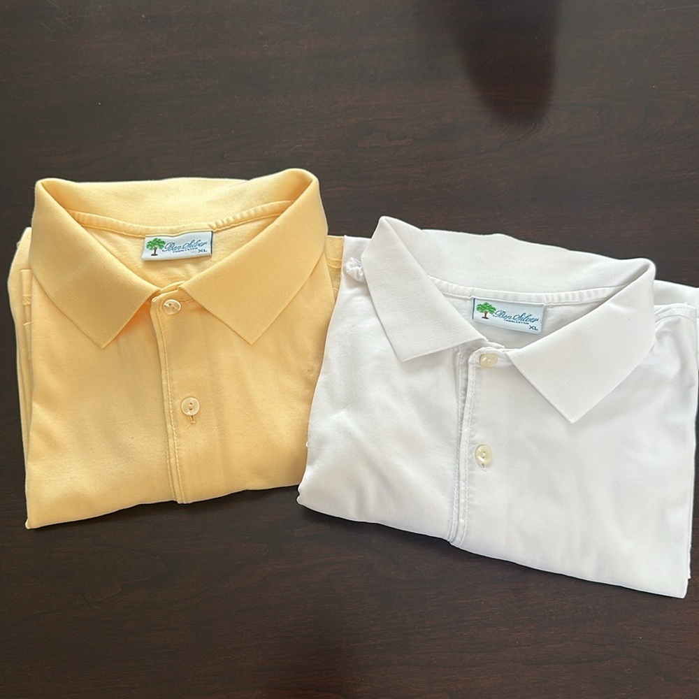 Ben Silver Charleston Men’s Polo Shirts Set of 2 White & Yellow Sz XL Classic